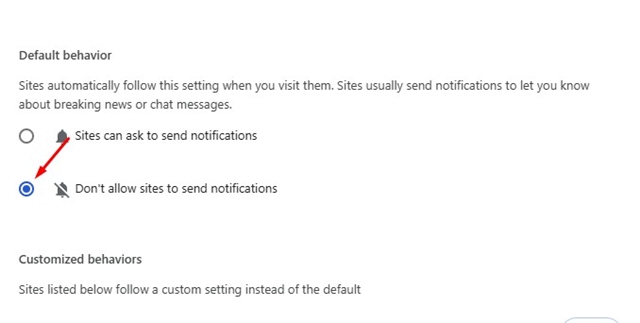 Don't allow sites to send notifications