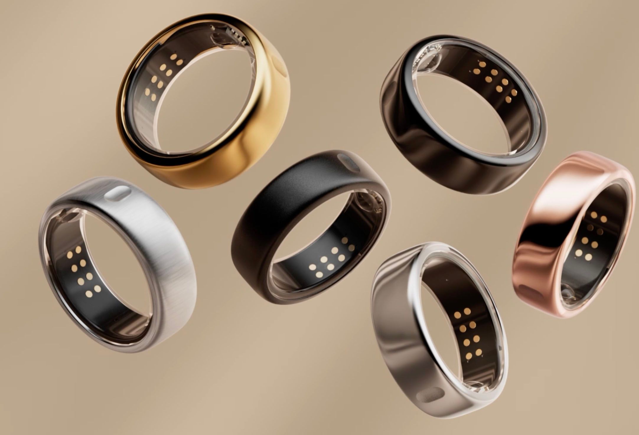 A set of Oura Rings, in different finishes