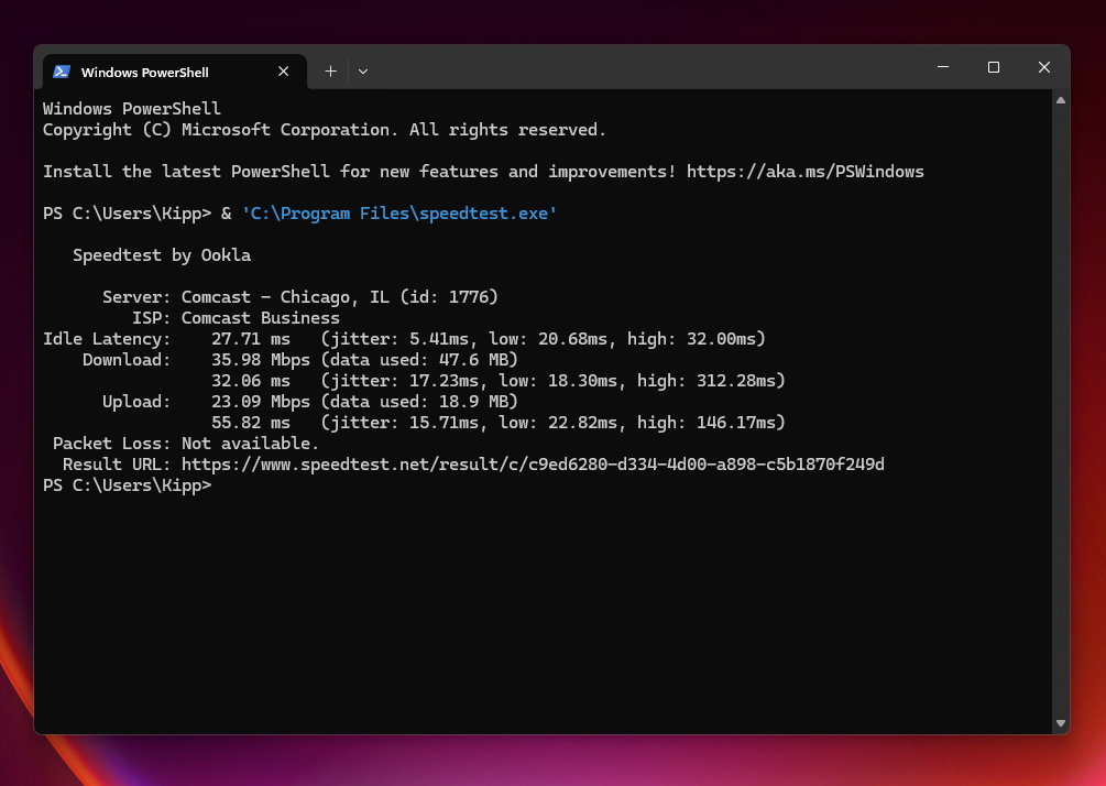 Running Speedtest CLI in PowerShell