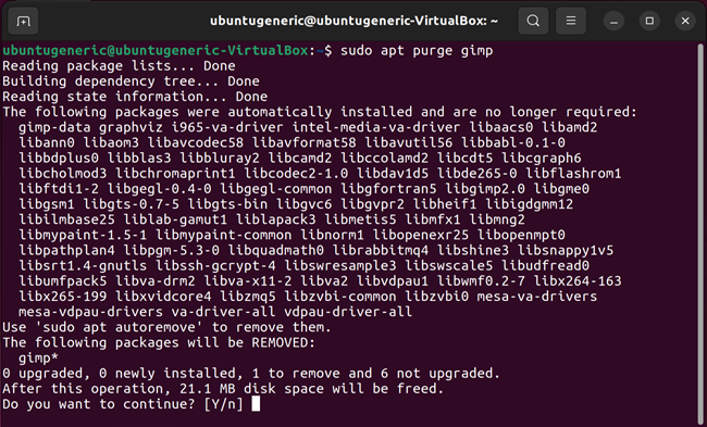 Run "sudo apt purge gimp" to uninstall GIMP and remove the configuration files on Ubuntu, or any Debian installation.