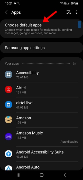 Choose default apps