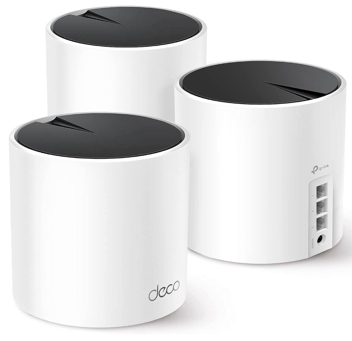 Three pack of TP-Link Deco mesh routers.