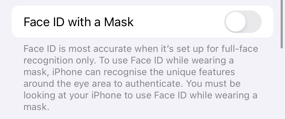 Enable Face ID with a mask in iPhone settings.