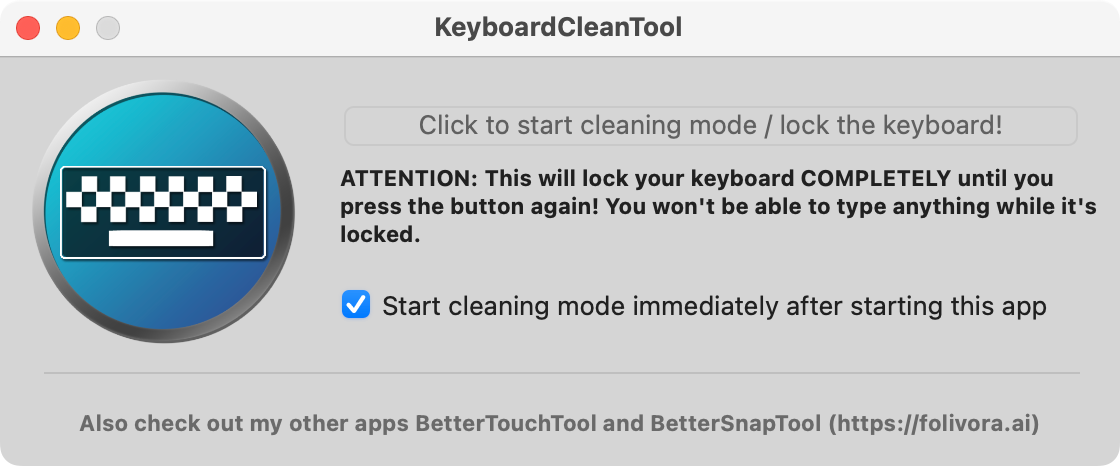 KeyboardCleanTool for macOS.