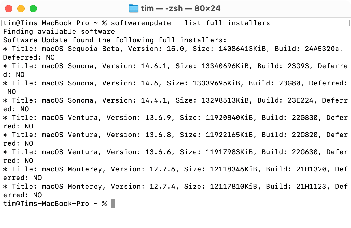 Download macOS installers using Terminal.