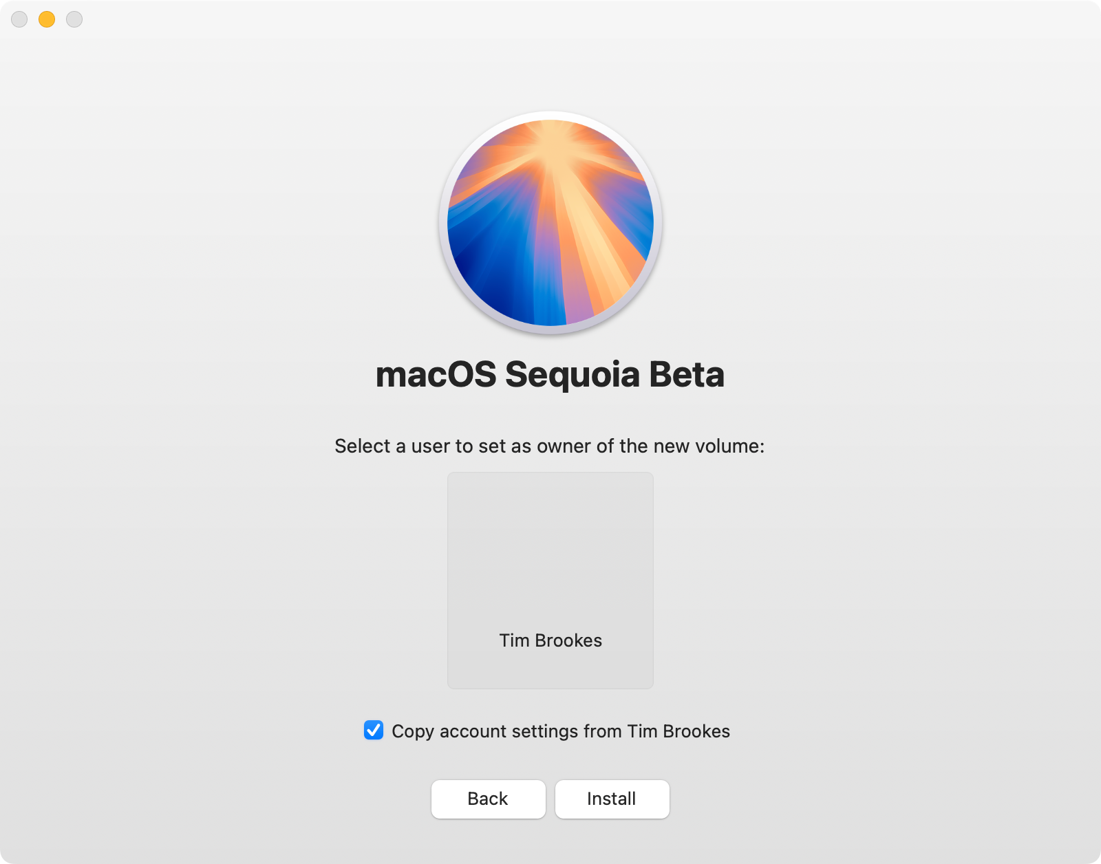 Final step of installing the macOS beta.