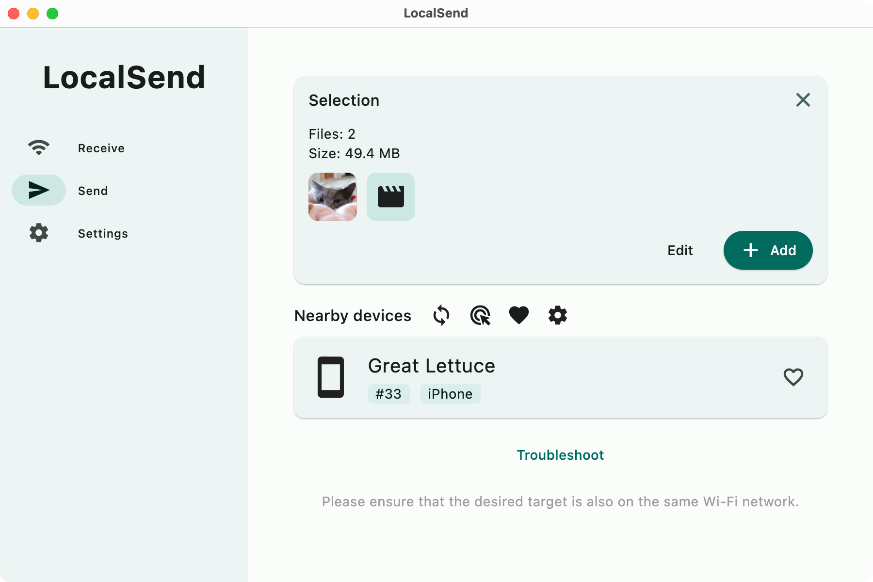 Sending files from LocalSend for Mac.