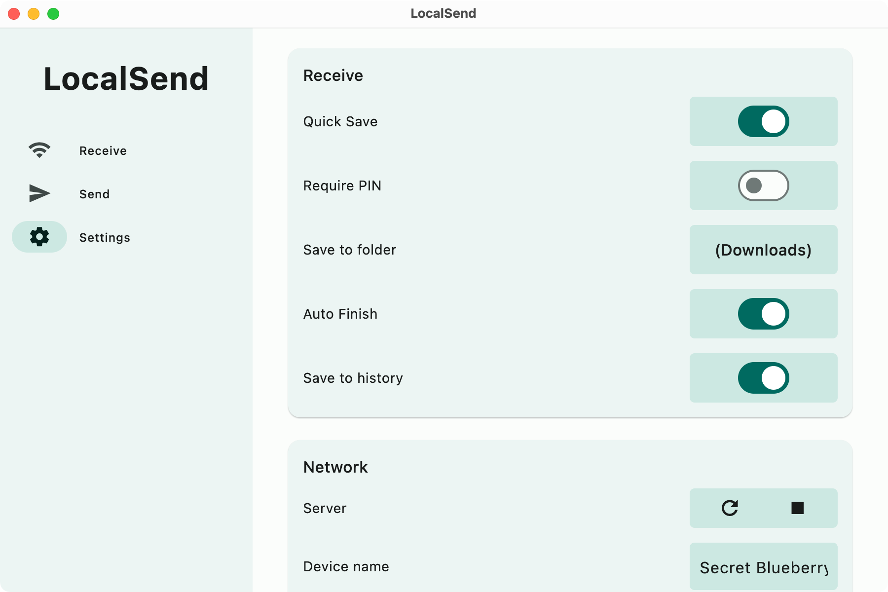 Configuring LocalSend for macOS.