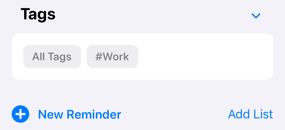 The tag cloud in Apple Reminders.