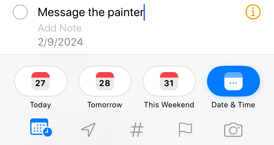 Use the quick date picker on iPhone to add dates to your Reminders tasks.