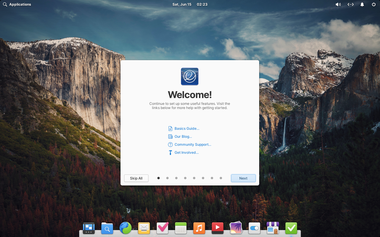 A setup wizard with a welcome message in elementary OS.