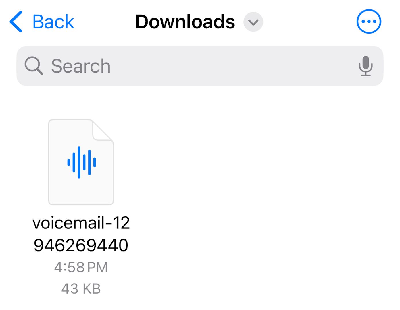 Saved voicemail file in the Files app.