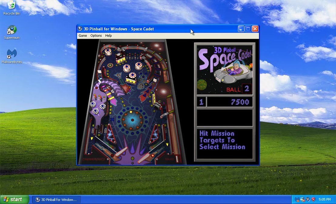 Playing Pinball on a Windows XP machine