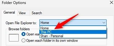 Changing the location File Explorer opens to in Windows.