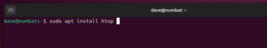 Installing htop on Ubuntu, in a terminal window.