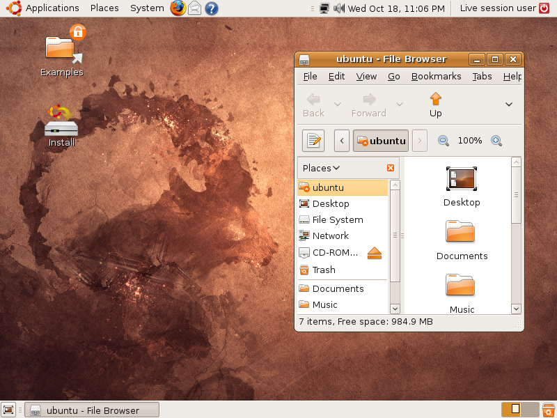 The default desktop on Ubuntu 8.10 Intrepid Ibex.