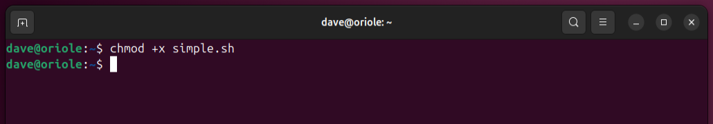 Using chmod to make the simple.sh script executable.