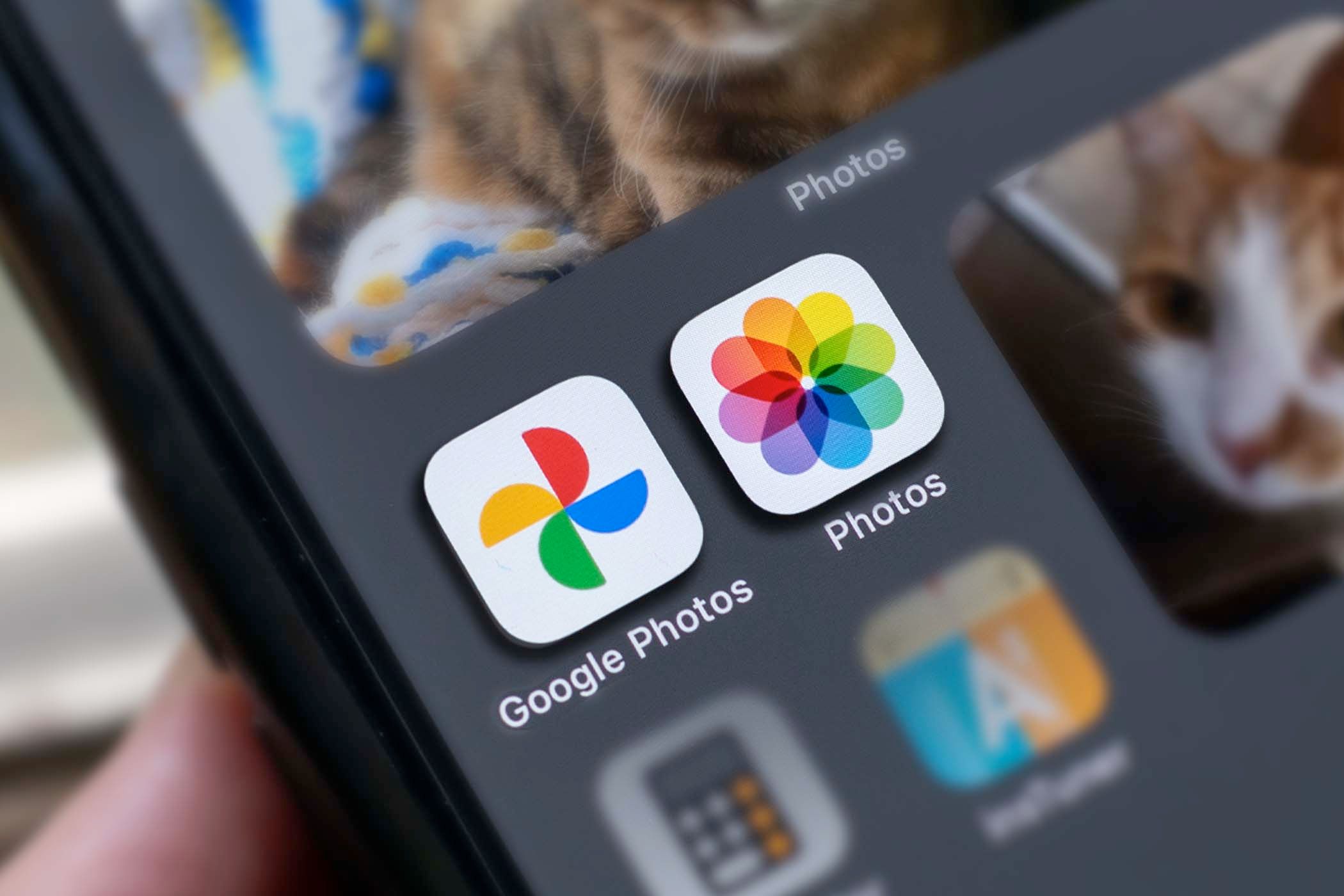 The Photos and Google Photos apps on an iPhone home screen.