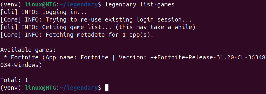 Listing Epic games using Legendary.