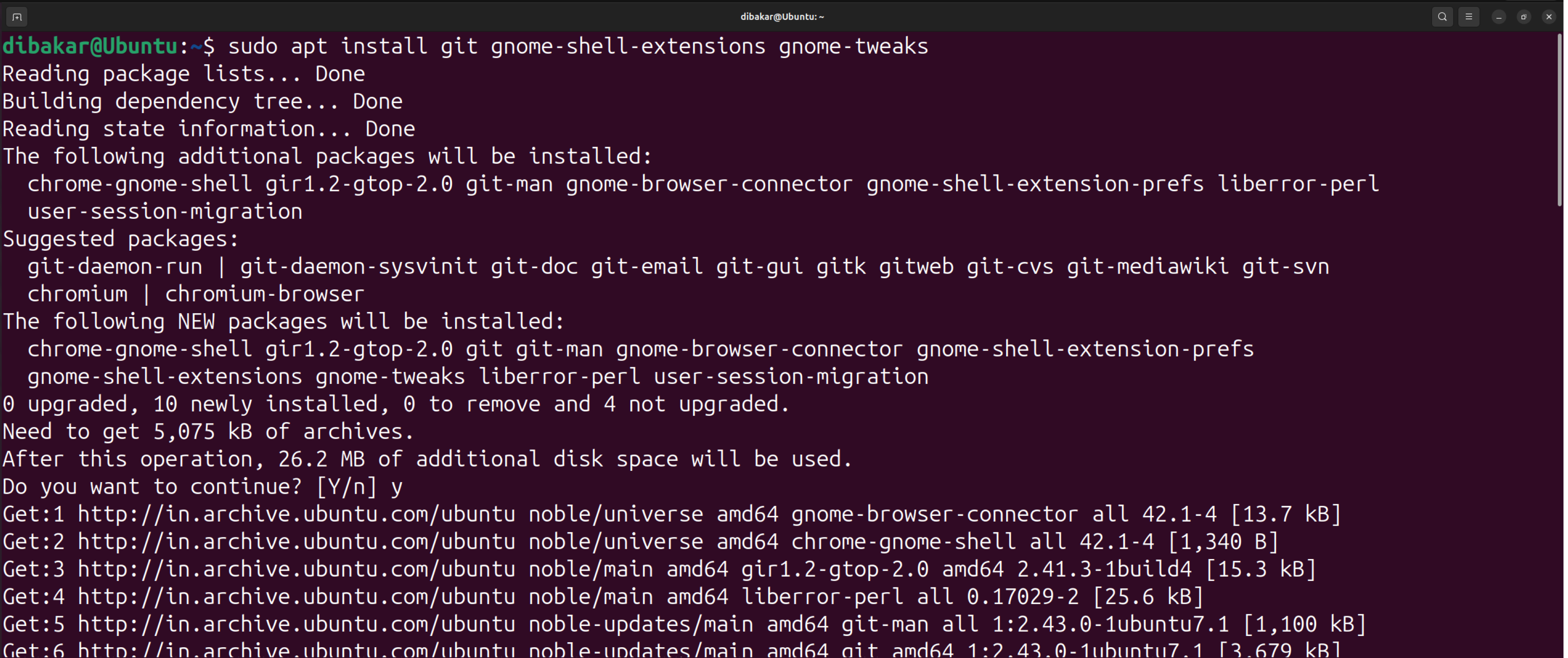 Installing gnome tweaks and extensions.