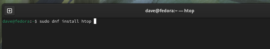 Installing htop on Fedora, in a terminal window.