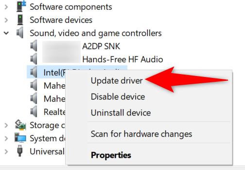 Choose "Update Driver."