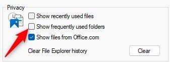 Disabling frequently used folders from the Folder Options window.