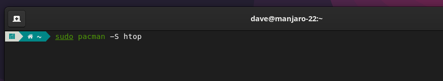 Installing htop on Manjaro, in a terminal window.