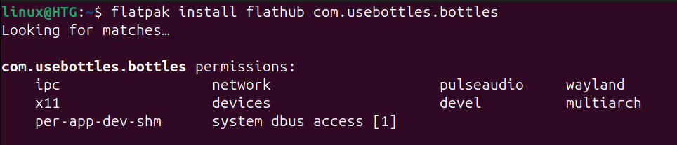 Using Flatpak command to install bottles on Linux.