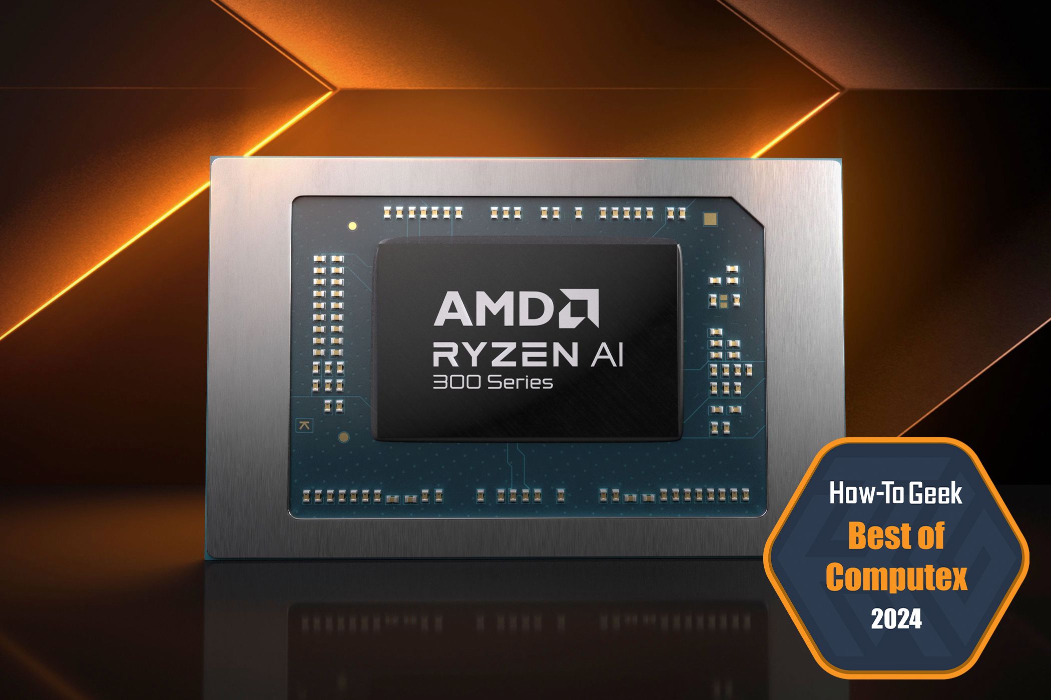 A render of the AMD Zen 5 Ryzen AI 300 Series processor with a 'Best of Computex 2024' badge.