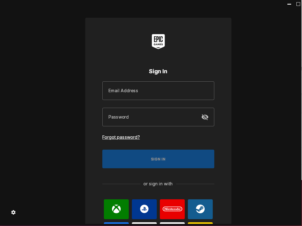 Epic Games Sign in page.
