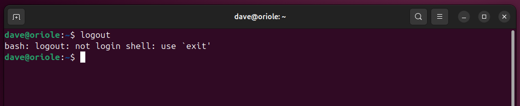 Trying to use the logout command in a terminal window with a non-login shell.