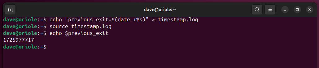 Creating and sourcing a file with a command in it to create a variable and set an integer value to it.