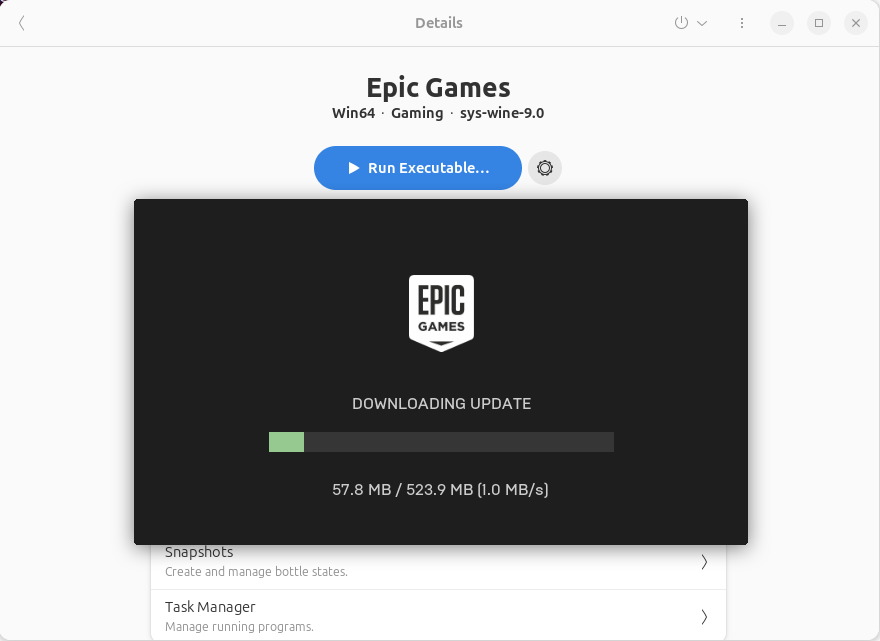 Epic Games installer with the loading bar.