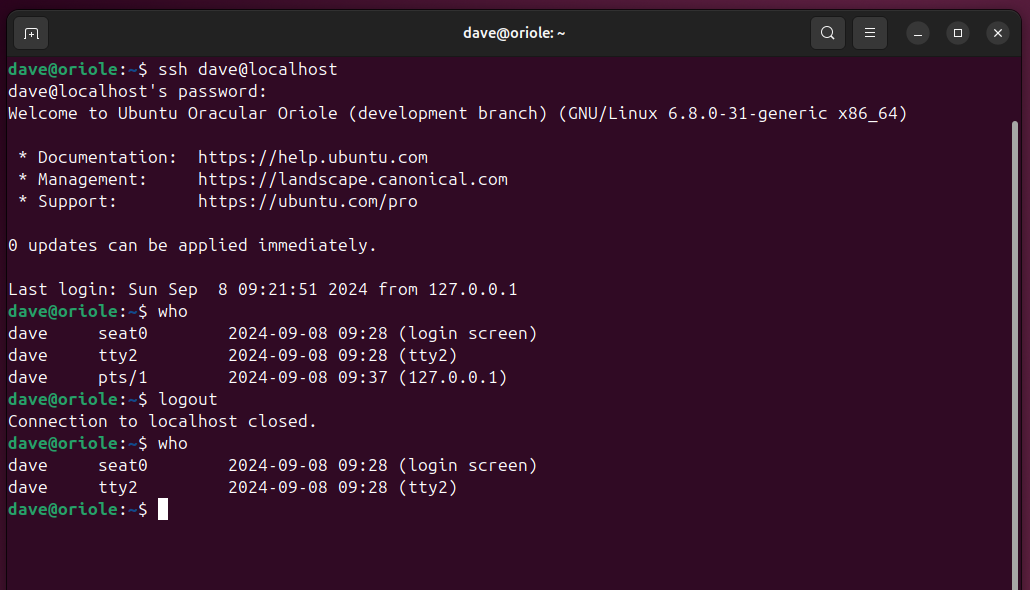 Using SSH to log in to the local computer.