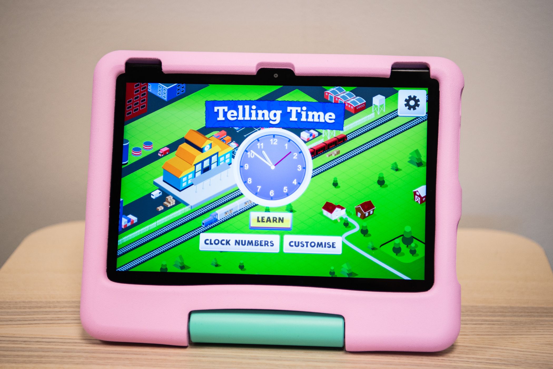 Telling time app on the Amazon Fire HD 10 Kids Tablet.