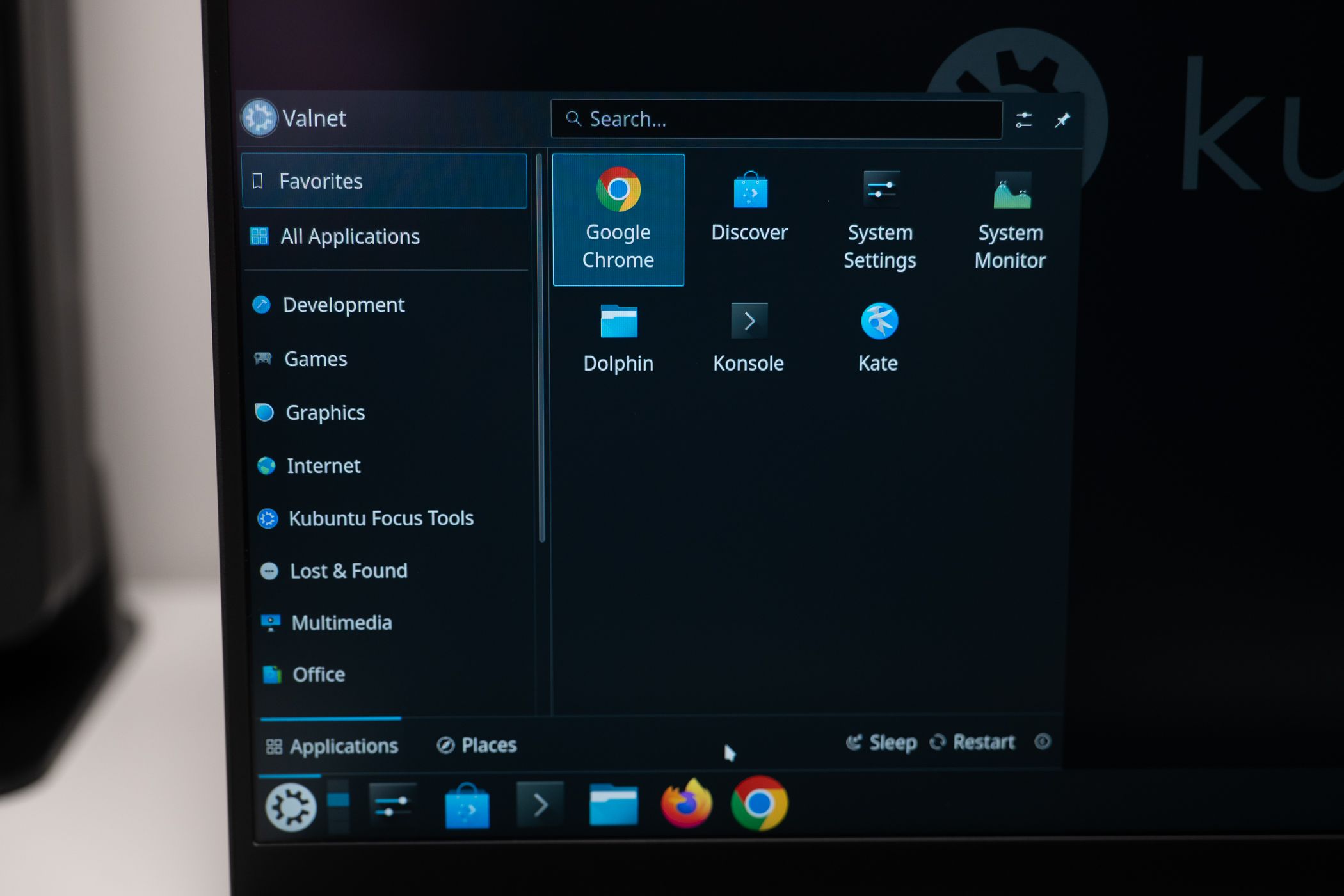 The application launcher showing several apps on the Kubuntu Focus Ir16 Gen 2 laptop.