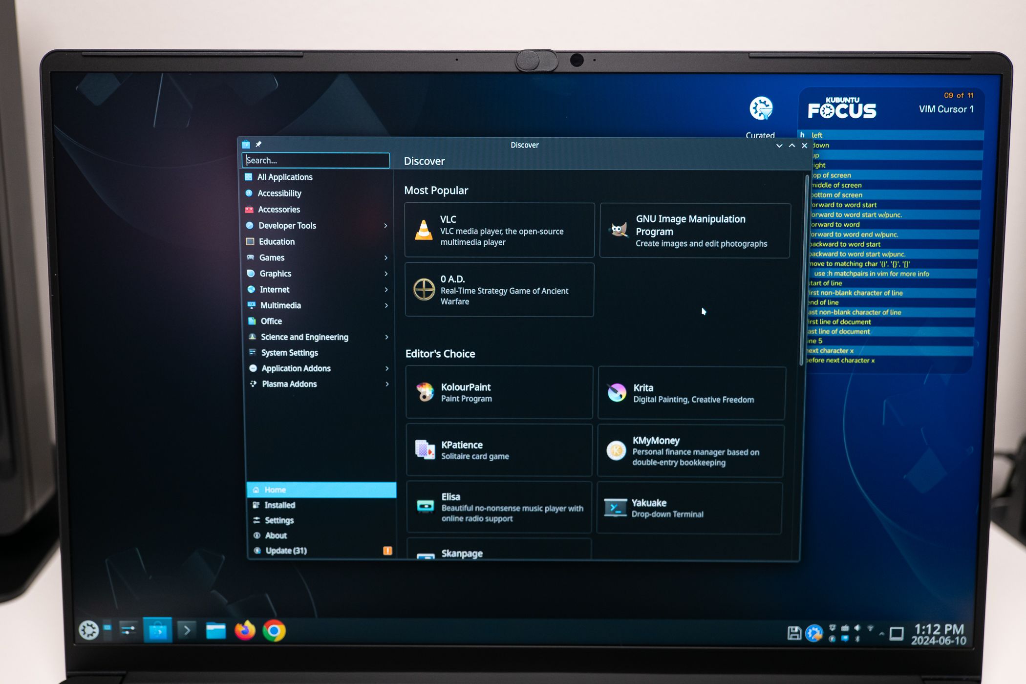 Discover tab on the Kubuntu Focus Ir16 (Gen 2).