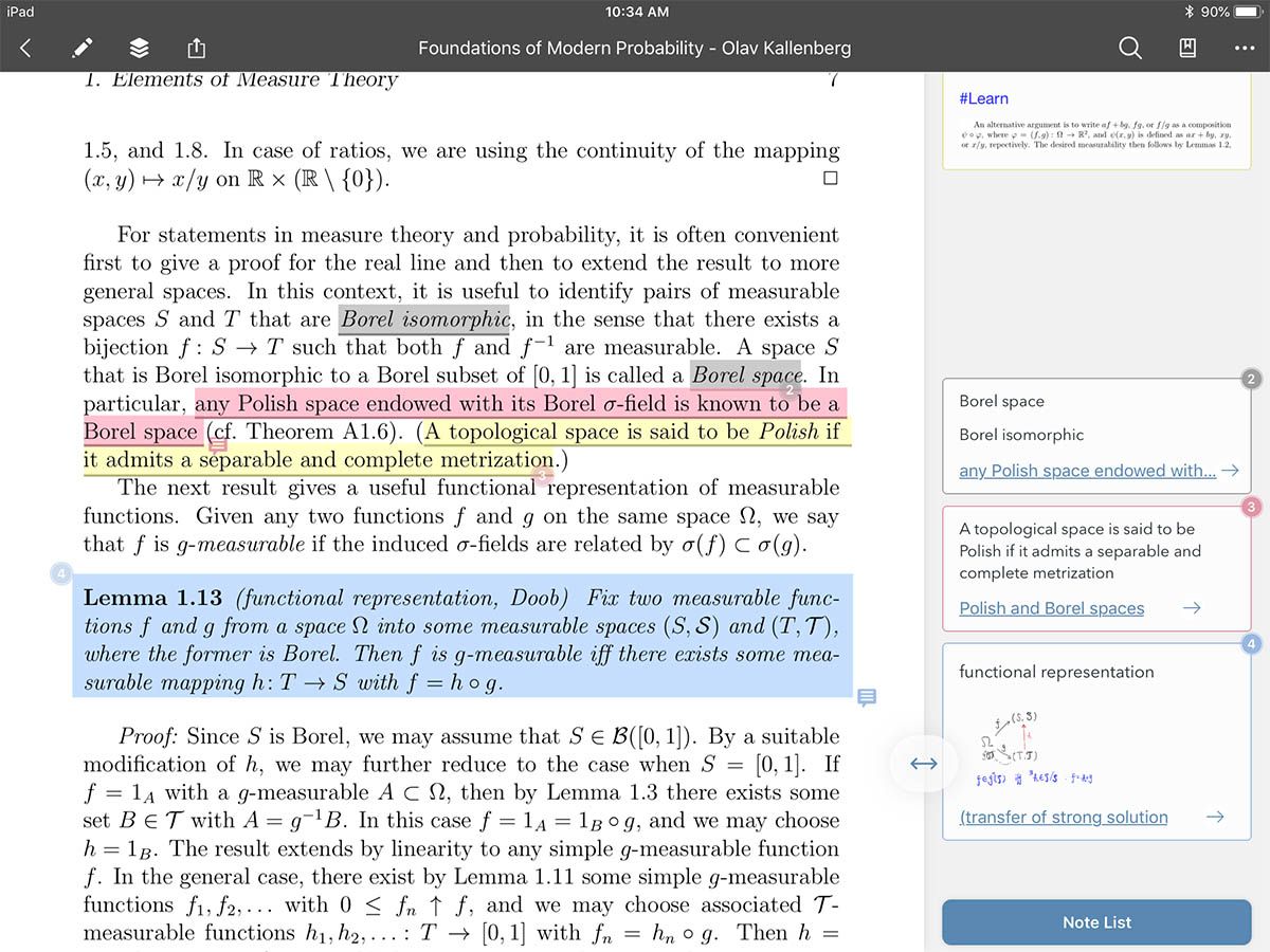 MarginNotes document highlighted in different colors with notes in the margins.