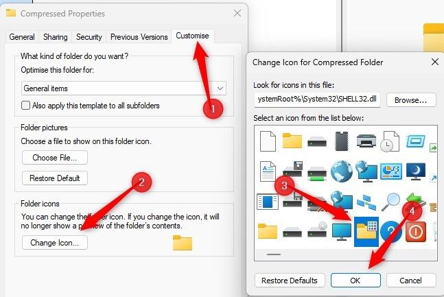 Customizing the folder icon in Windows File Explorer.