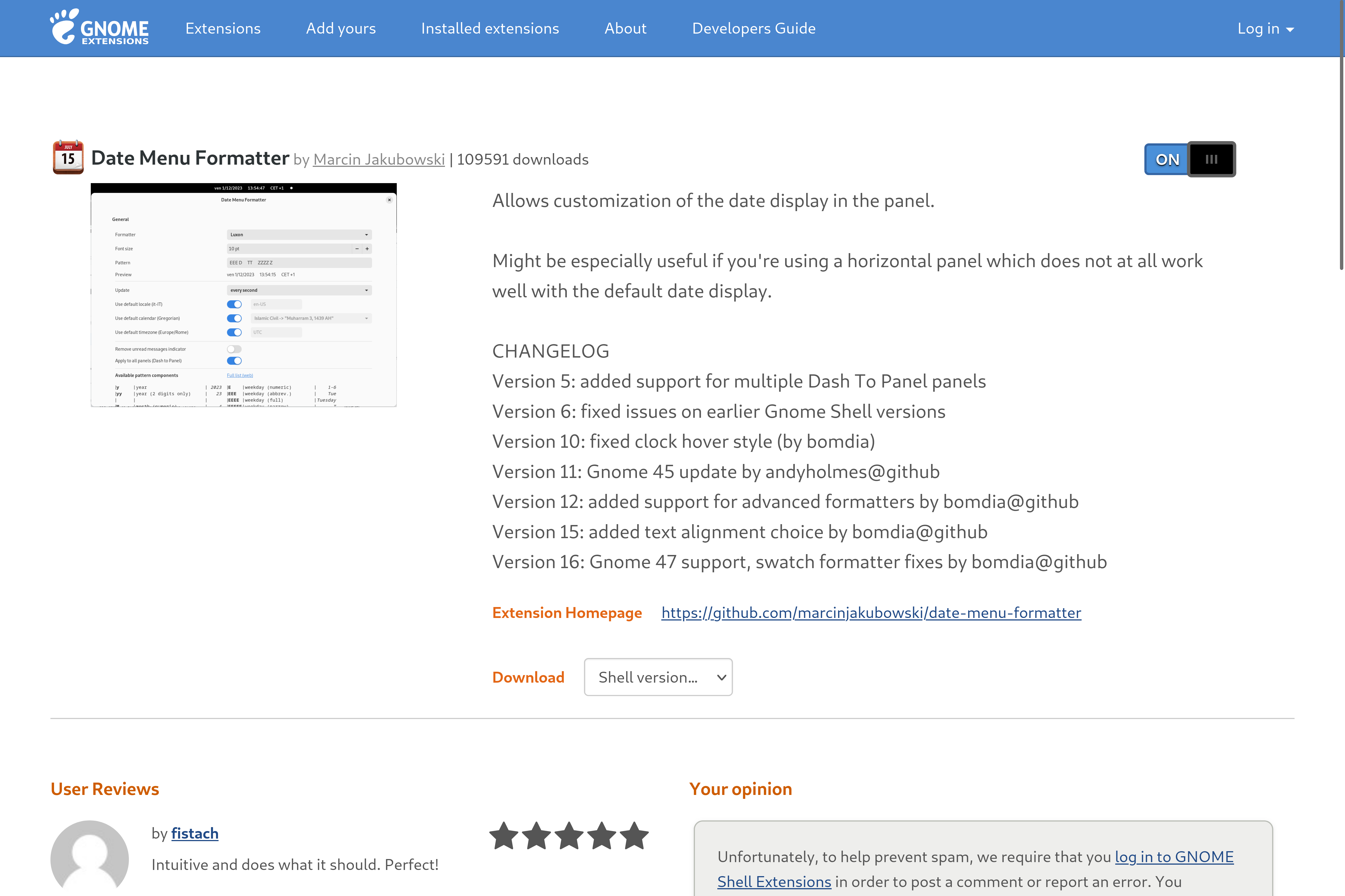 Installing the Date Menu Formatter GNOME Extension.