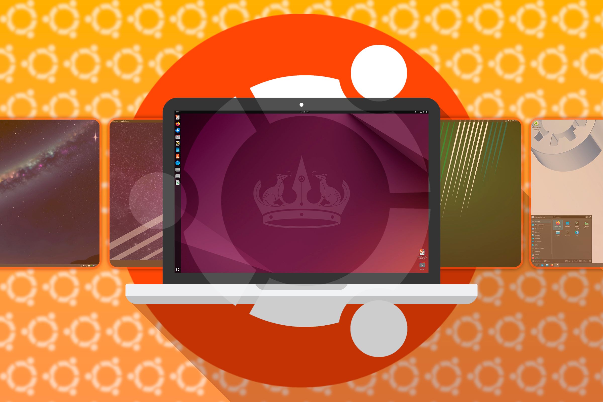 A laptop with Ubuntu and other Ubuntu-based distros in the background.