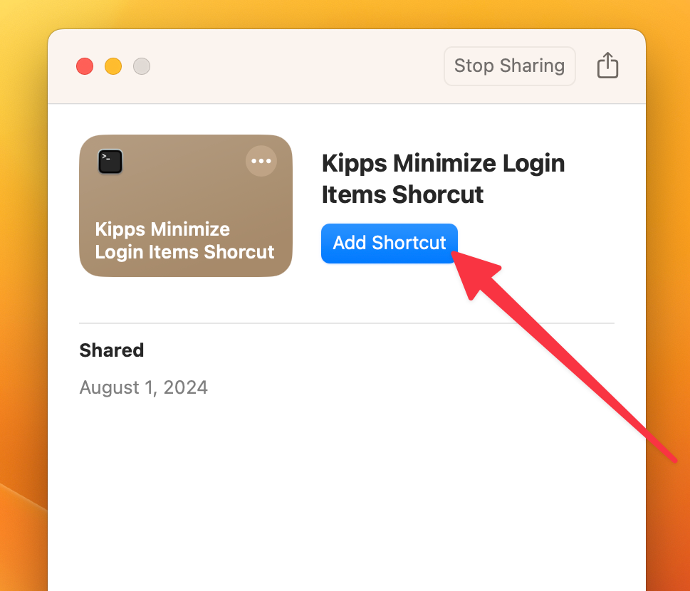 Adding the minimized login items shortcut.