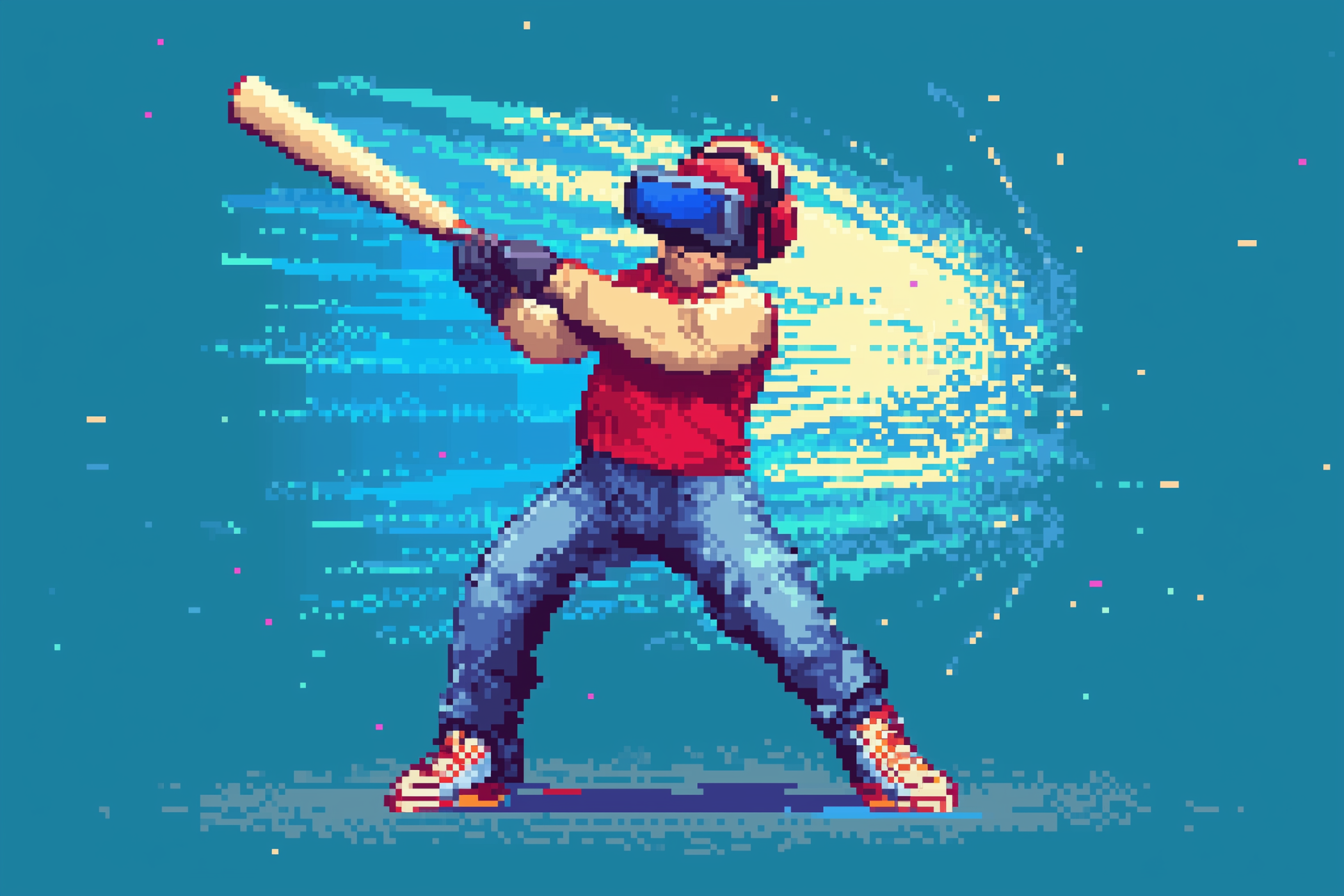 AI-generated pixel ar of a VR baseball player.