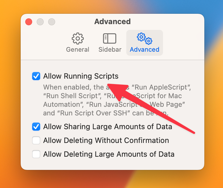 Allow Shortcuts to run scripts by checking the required option.