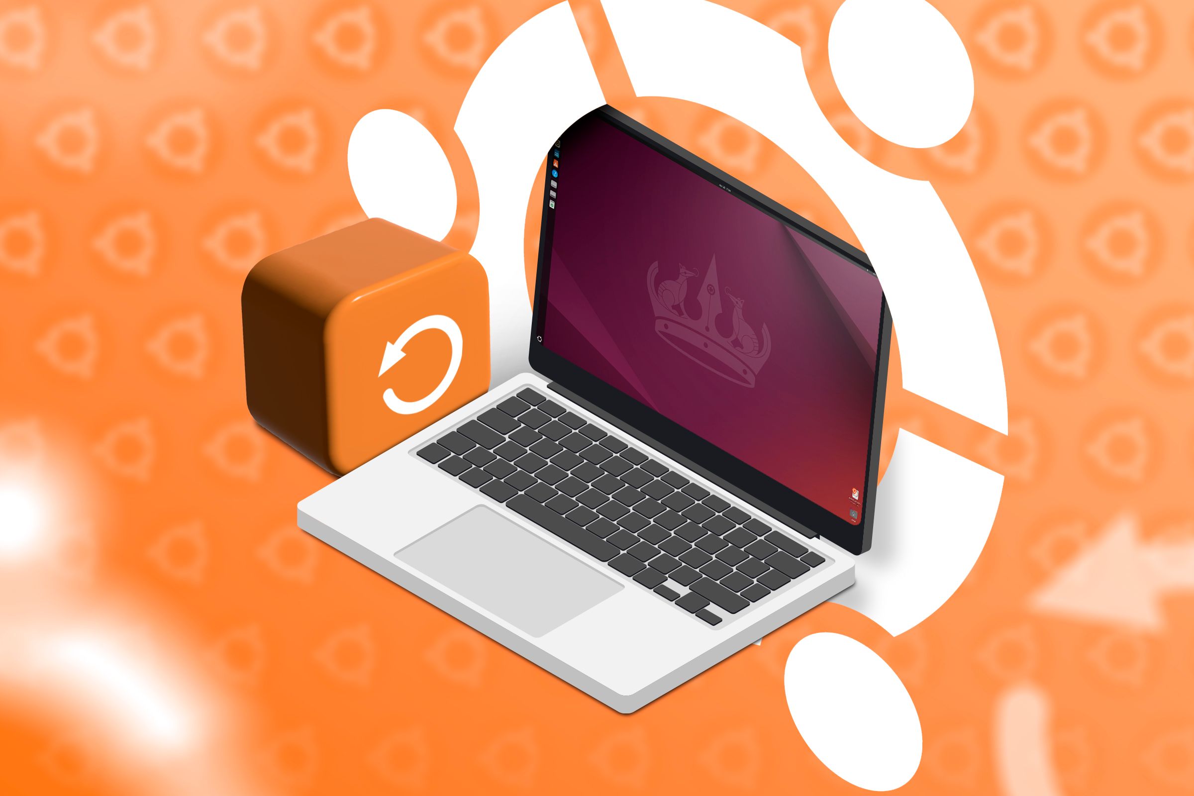 An Ubuntu laptop with a restore icon next to it.