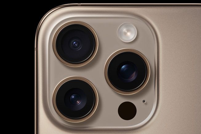 iPhone 16 Pro camera system, showing three camera lenses.