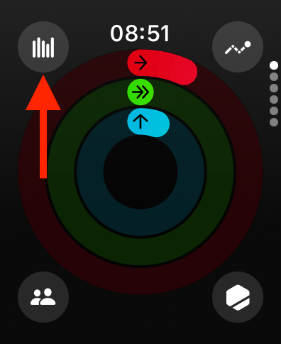 Apple Watch Activity app with the Weekly Summary option highlighted.