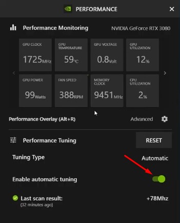 Disable Auto Tuning in GeForce Overlay