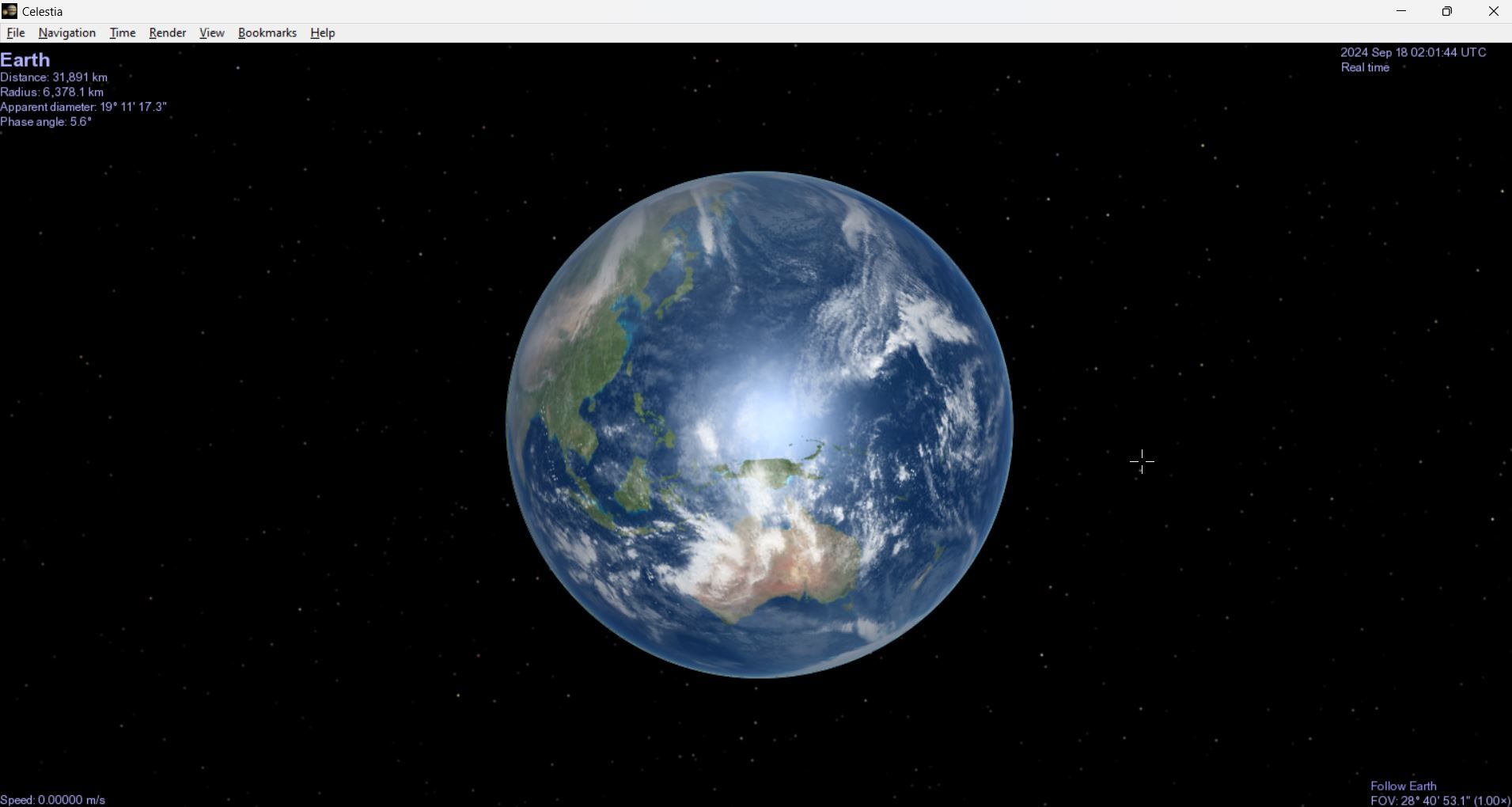 Celestia program showing the Earth